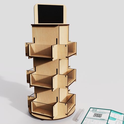 DS The Display Store 3 Tier Rotating Sticker Display Stand for Vendors Brown Wooden Gift Card Display Stand Countertop Retail Display Sticker Holder